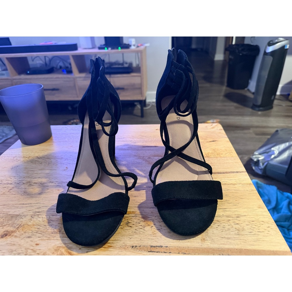Torrid Black Suede Lace Up Block Heel Sandals Women's Shoes 9.5WW